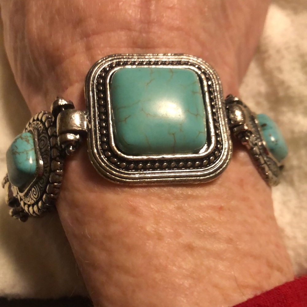 Turquoise bracket- handmade(?) Artisan Stamp